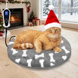 Golopet Indoor Whelping Box Supplies-Round Dog & Cat Heating Pad with Smart Thermostat & 1-24H Timer, Grey, X-Small