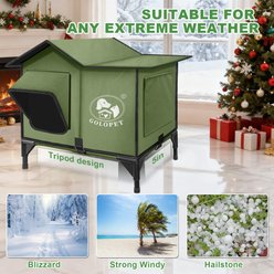 Golopet Outdoor Heated Cat House with Elevated Bed & Adjustable Temperature Heating Pad, Green, Medium: 17 x 13-in slide 2 of 7