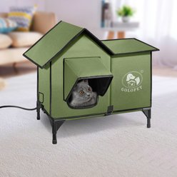 Golopet Outdoor Heated Cat House with Elevated Bed & Adjustable Temperature Heating Pad, Green, Medium: 17 x 13-in