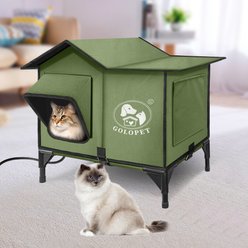 Golopet Adjustable Temperature Outdoor Elevated Cat Heating Bed & House with Timer & Chew Resistant Cord, Green, Large