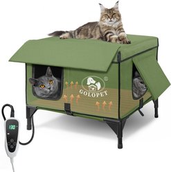 Golopet Adjustable Temperature Outdoor Elevated Cat Heating Bed & House with Timer & Chew Resistant Cord, Green, Medium