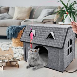 Golopet Adjustable Temperature Outdoor Elevated Cat Heating Bed & House with Timer & Chew Resistant Cord, Grey, X-Small slide 1 of 7