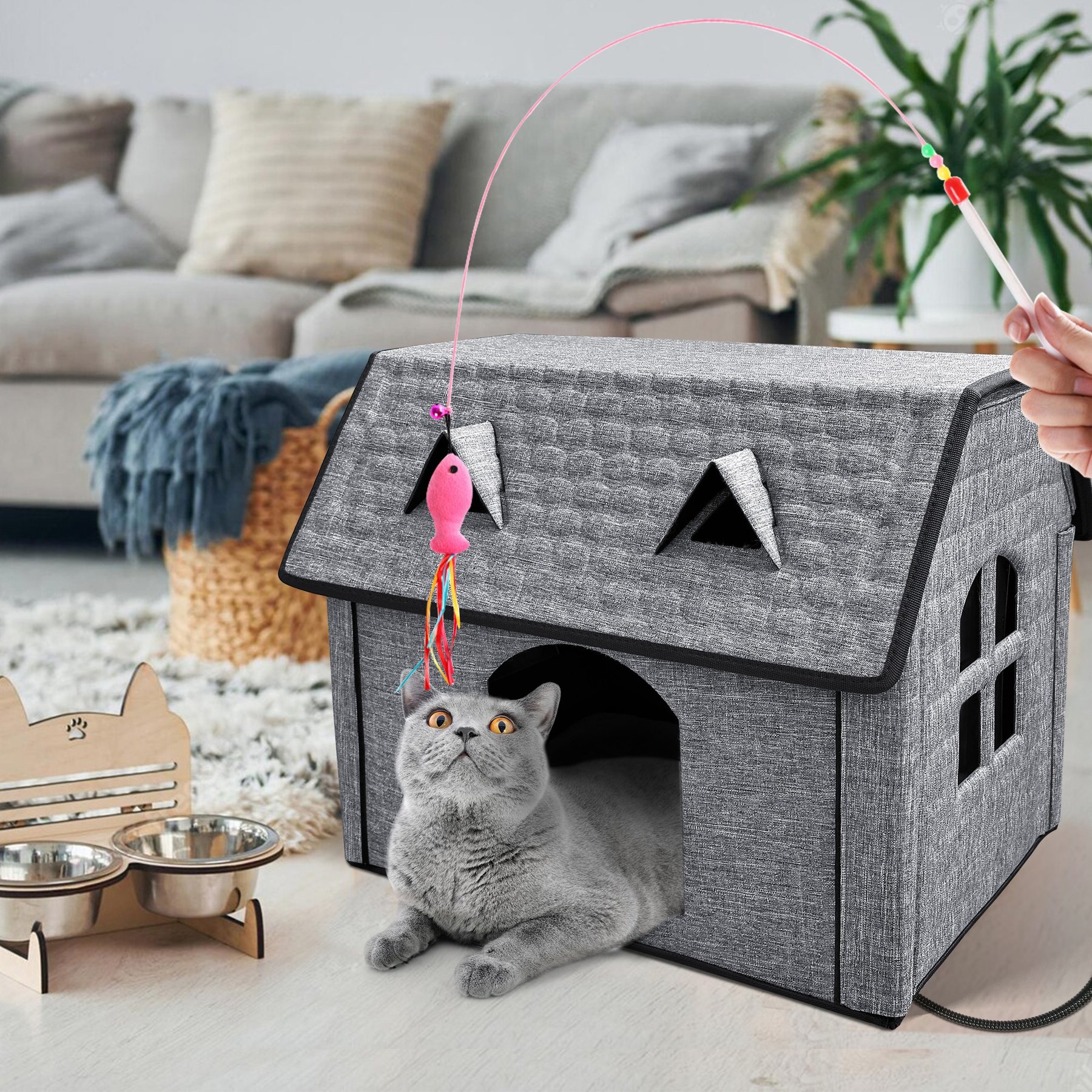 Golopet Adjustable Temperature Outdoor Elevated Cat Heating Bed & House with Timer & Chew Resistant Cord, Grey, X-Small