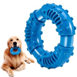 Kseroo Beef Flavor Textured Rubber Ring Tough Chew Dog Toy, Blue