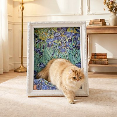 Happy & Polly Happy & Polly 3D 19.4-in Famous Painting Cat Scratcher & Bed, Irises