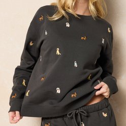 Natural Life Fave Things Dog Embroidered Sweatshirt, Charcoal, X-Small
