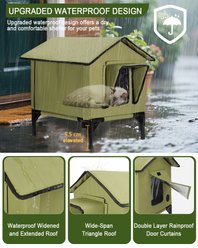 HXPLN Elevated Insulated Stray Weatherproof & Outside Waterproof Polyester Outdoor Cat House, Green, Large: 22 x 18.5 x 20.6-in slide 2 of 7
