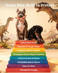 Kseroo Bacon Flavor Dinosaur Nylon Tough Chew Dog Toy, Orange, 2 count slide 2 of 9
