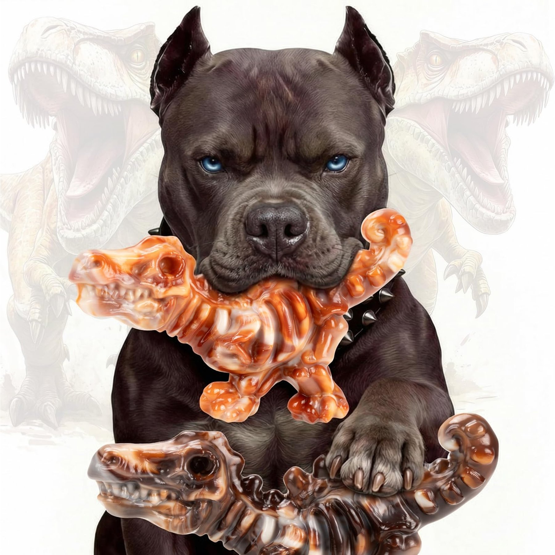 Kseroo Bacon Flavor Dinosaur Nylon Tough Chew Dog Toy, Orange, 2 count
