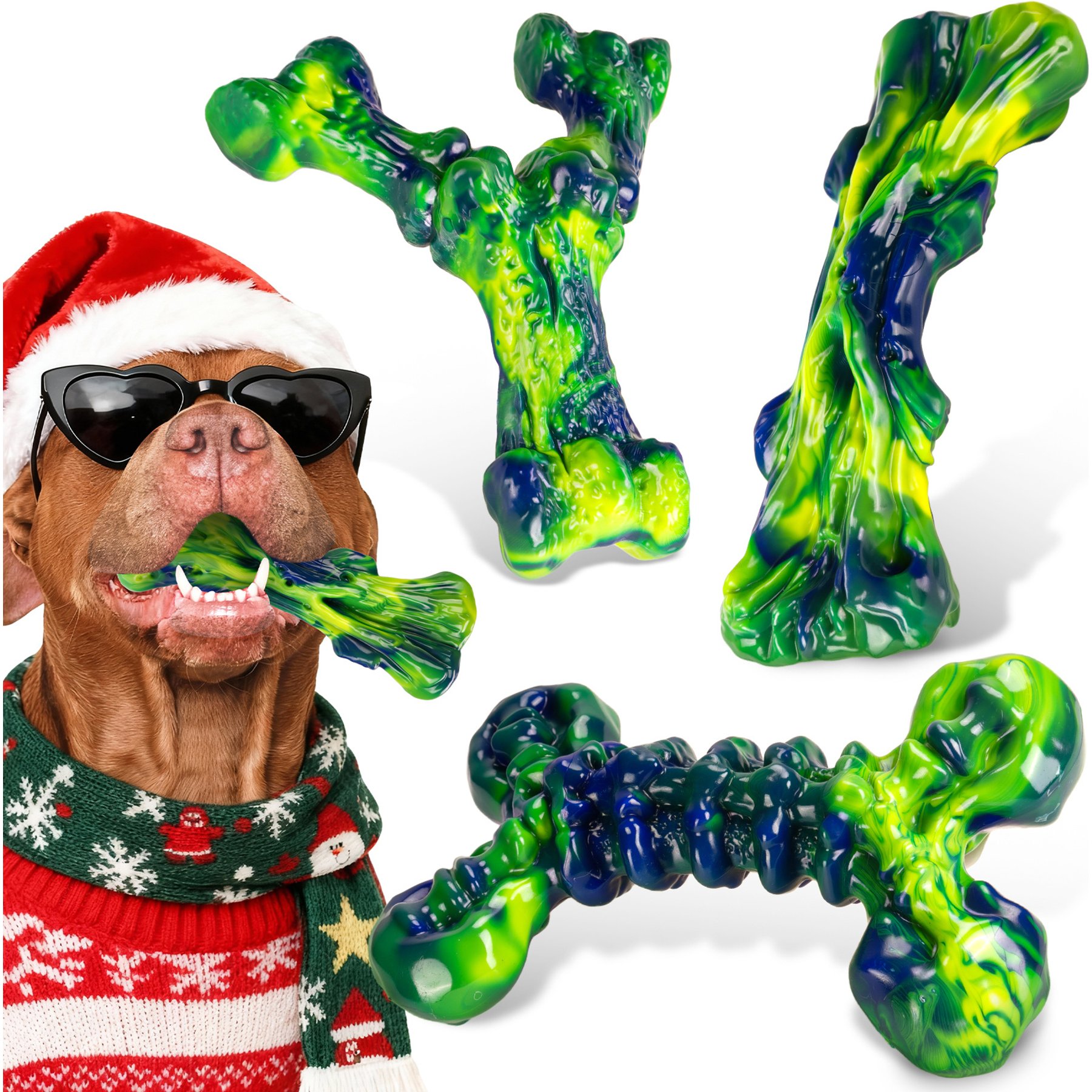 Kseroo Peanut Butter Flavor Nylon Tough Chew Dog Toy, Green, 3 count
