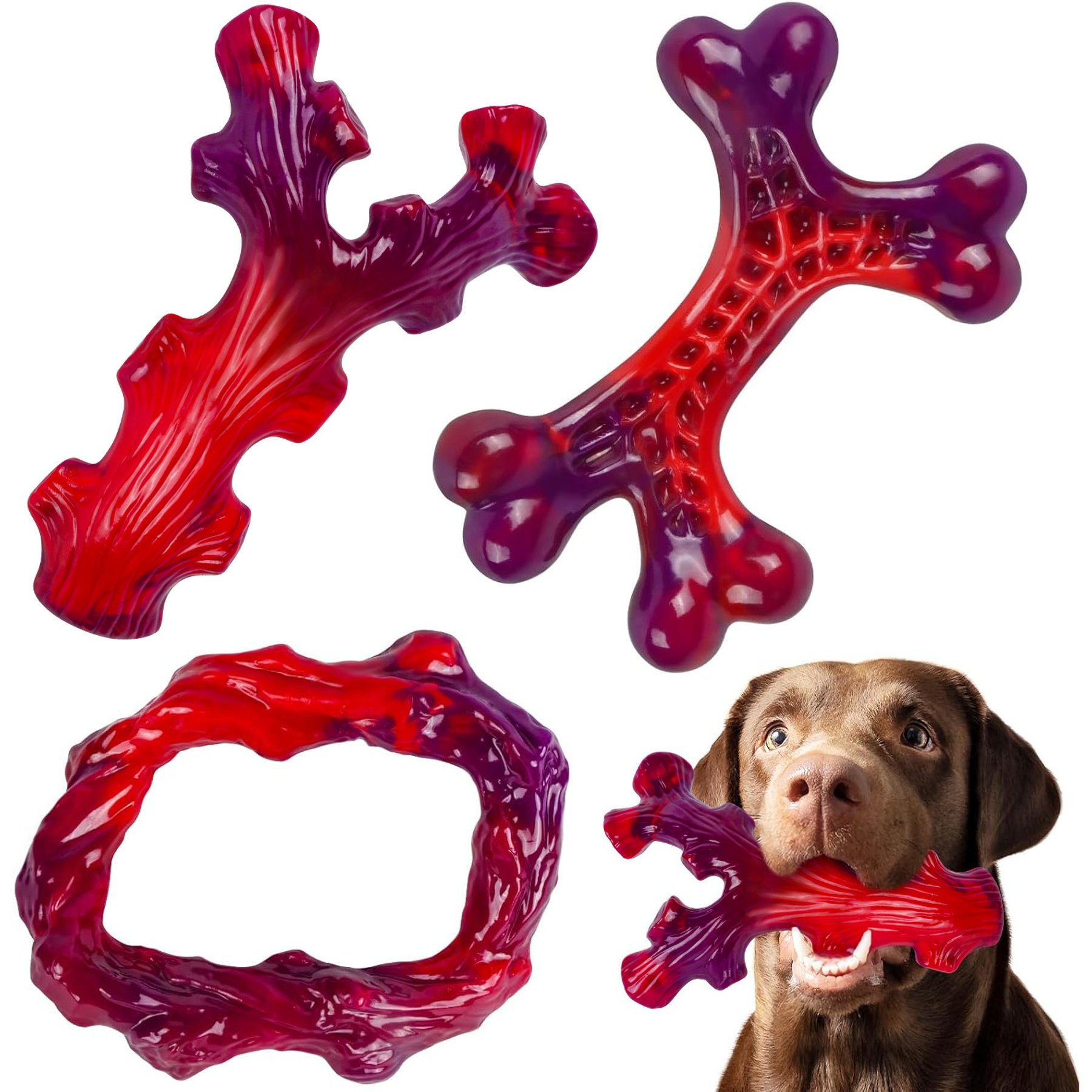 Kseroo Beef Flavor Nylon Tough Chew Dog Toy, Red, 3 count