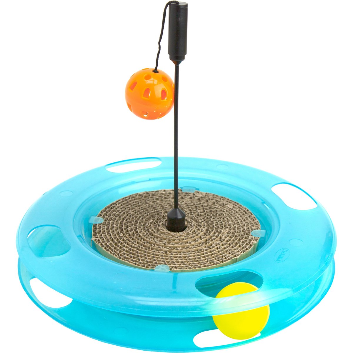 Kitty City Swat Track Feather Scratch Pad with Ball Track Cat Toy, Aqua