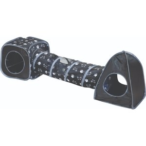 Etna Kitty Pop Up Cat Tunnel Toy with 2 Tents, Black/White, 63 x 21 x 15-in