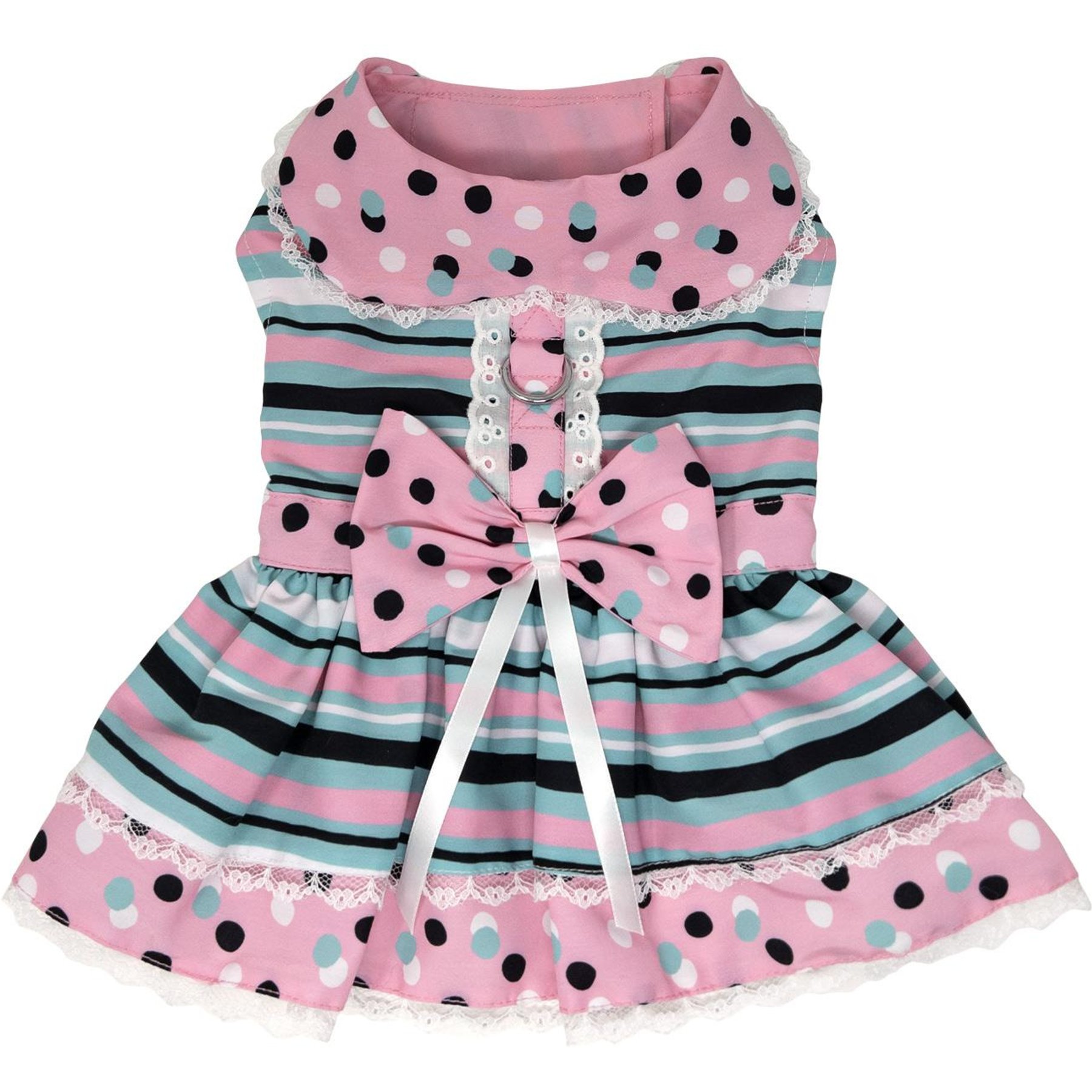 Doggie Design Dots & Stripes Dog Dress, Pink/Teal, Small
