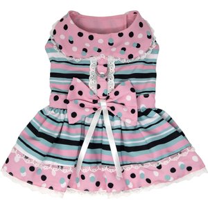Doggie Design Dots & Stripes Dog Dress, Pink/Teal, Large