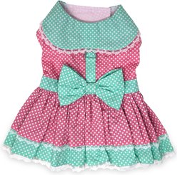 Doggie Design Polka Dot & Lace Dog Dress, Pink/Teal, Large