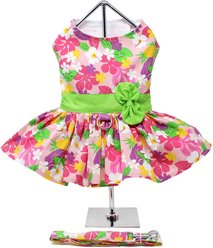 Doggie Design Pink Hawaiian Floral Dog Harness Dress, Small