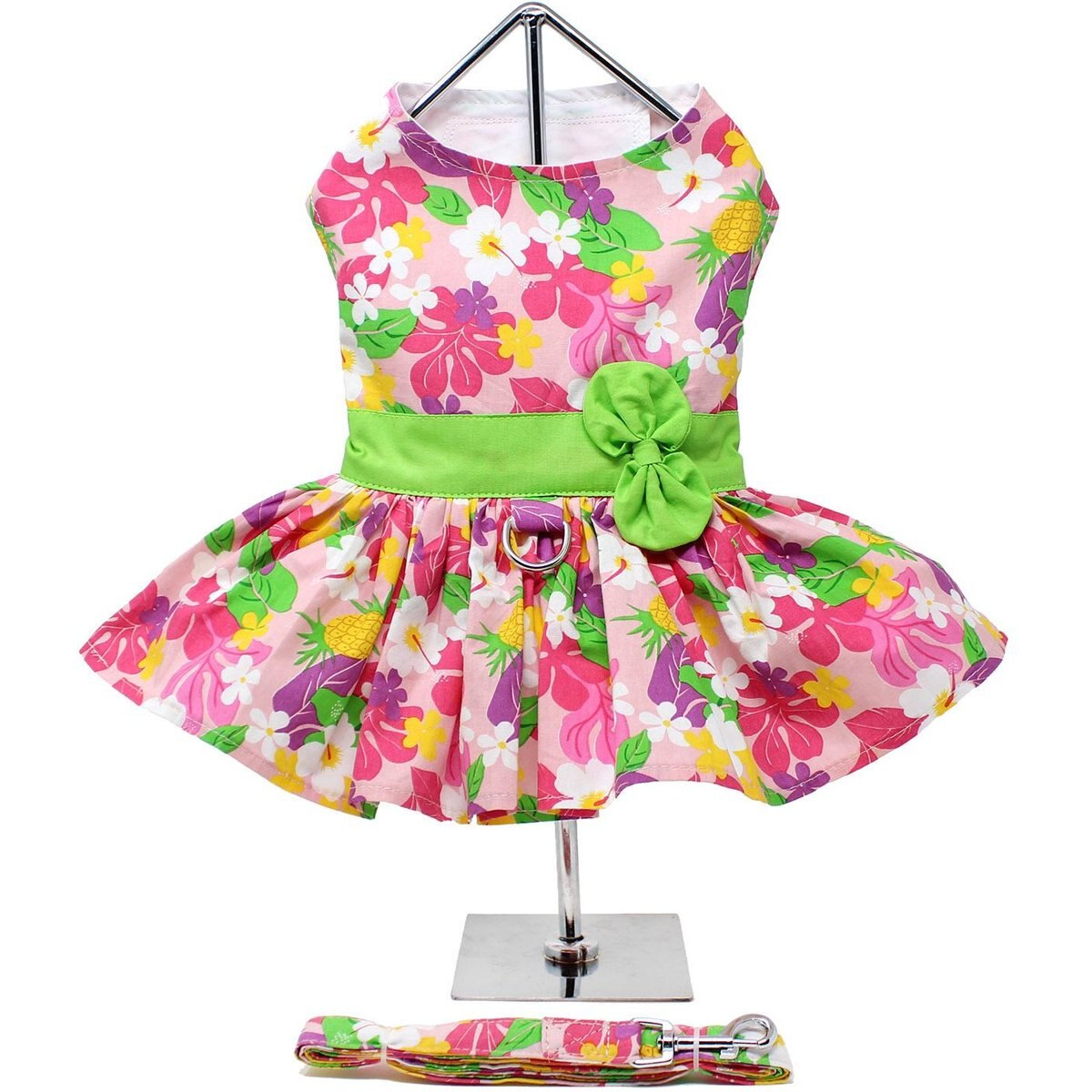 Doggie Design Pink Hawaiian Floral Dog Harness Dress, Medium