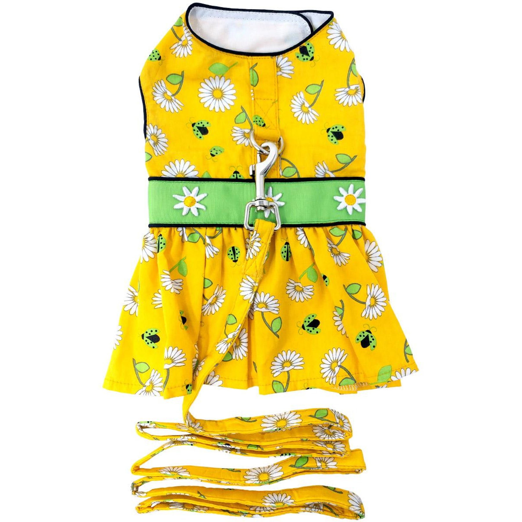 Doggie Design Ladybugs & Daisies Dog Dress, Yellow, Small