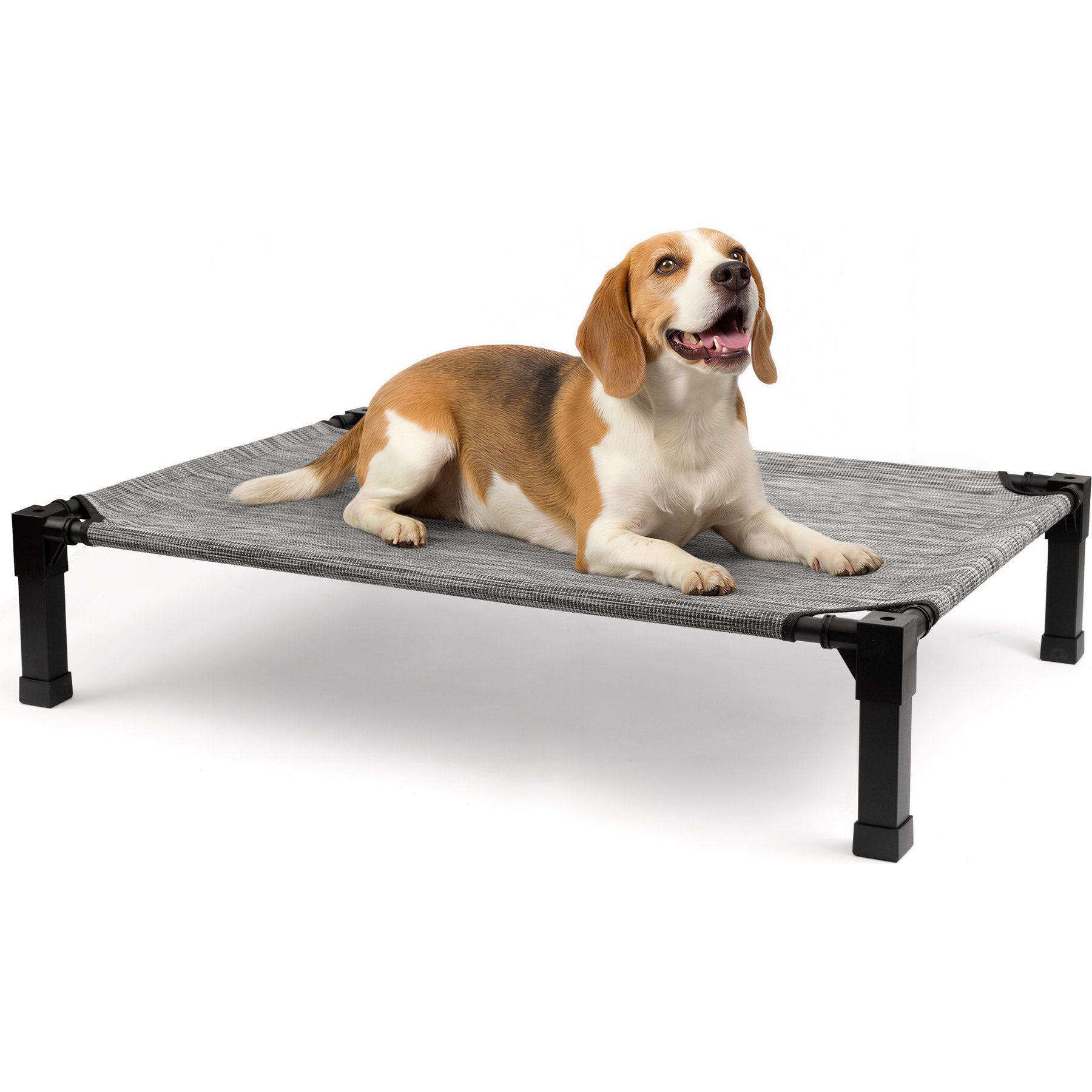Niubya Metal Frame Elevated Cooling Dog Bed, Black Silver, 42 x 30 x 8.4-in