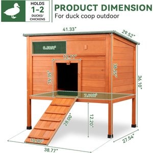 FunXplore Outside Duck Coop with Pull Out Tray, Orange, 41.2 x 27.6 x 39.2-in