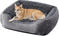 Invenho Square Bolster Dog Bed with Anti-Slip Bottom & Washable Calming Soft Bed, Grey, Large: 30 x 24 x 9-in