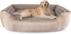 Invenho Square Bolster Dog Bed with Anti-Slip Bottom & Washable Calming Soft Bed, Beige, XX-Large: 42 x 30 x 10-in