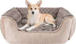Invenho Square Bolster Dog Bed with Anti-Slip Bottom & Washable Calming Soft Bed, Beige, Medium: 25 x 21 x 8-in