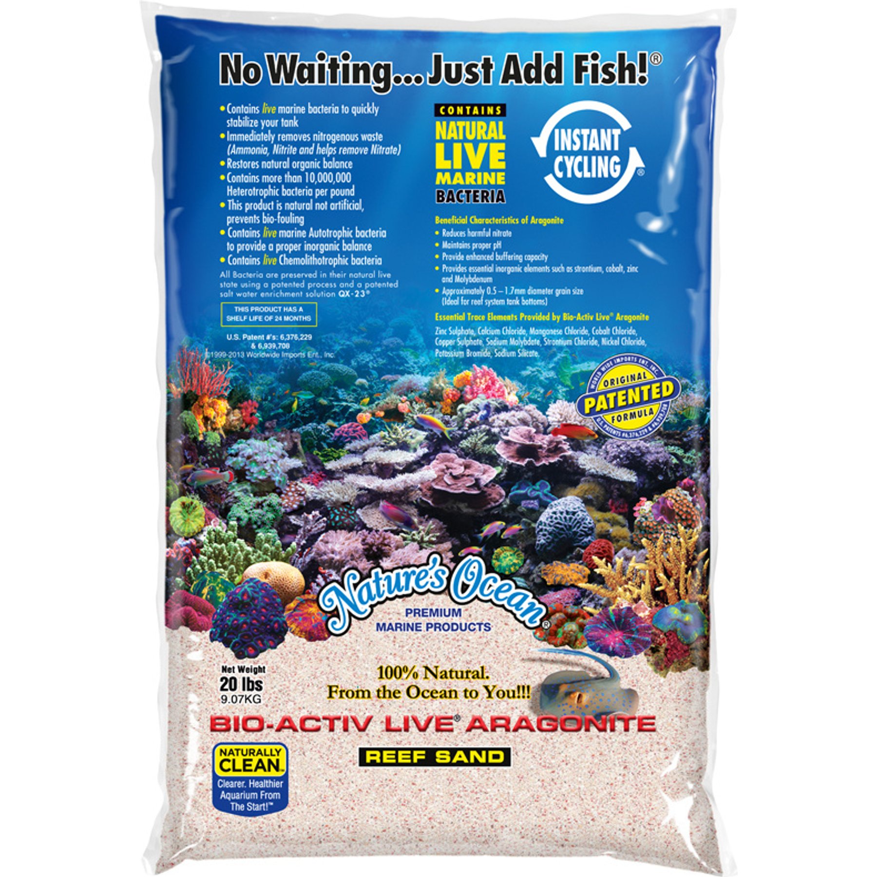 Nature's Ocean Bio-Activ Live Aragonite Saltwater Aquarium Reef Sand, White/Samoa Pink, 20-lb bag