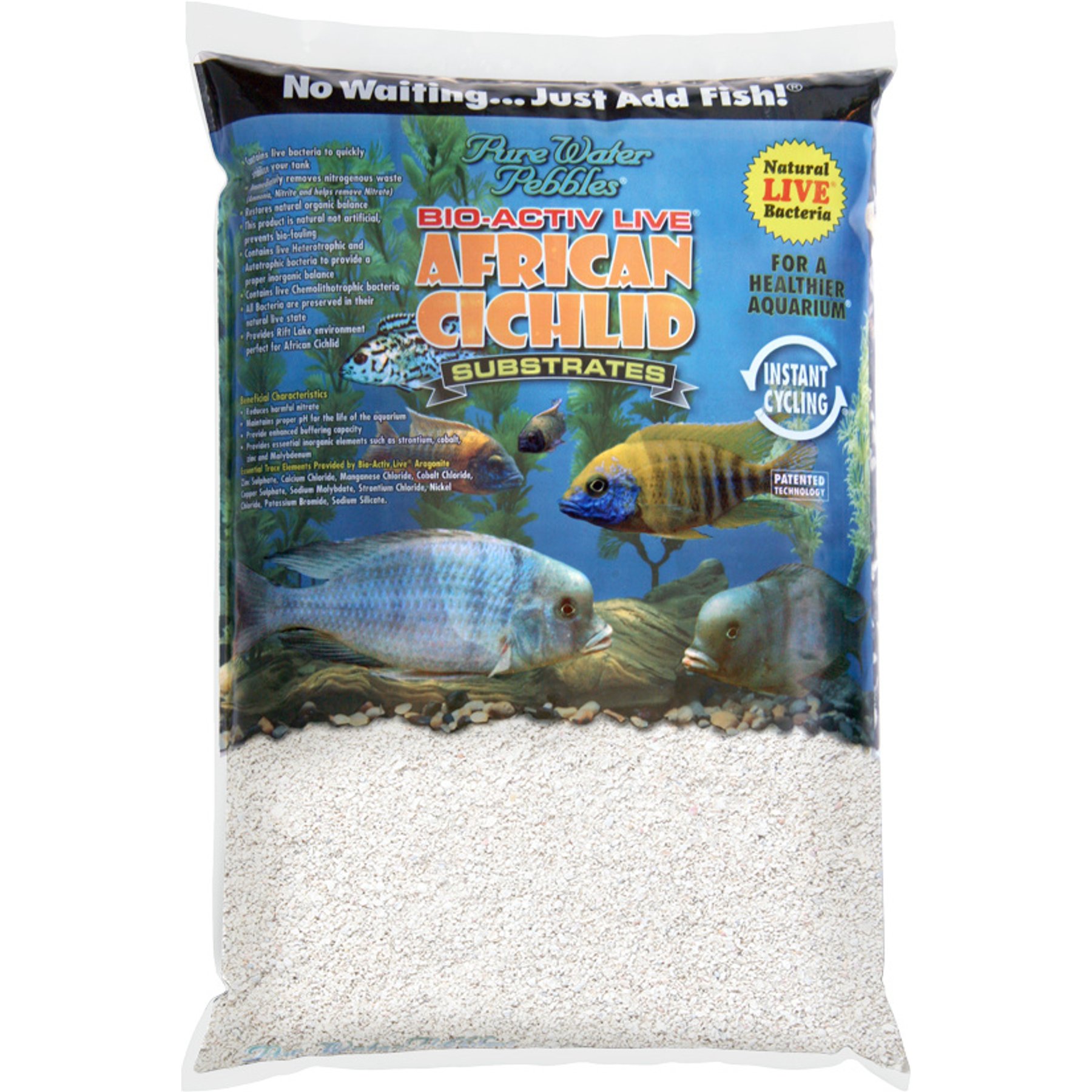 Pure Water Pebbles Bio-Activ Live African Cichlid Sand, 20-lb bag, Natural White