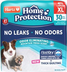 Hartz Home Protection Super Absorbent Odor Eliminating Mountain Fresh Scented No Leak Dog Pads, X-Large, 30 count