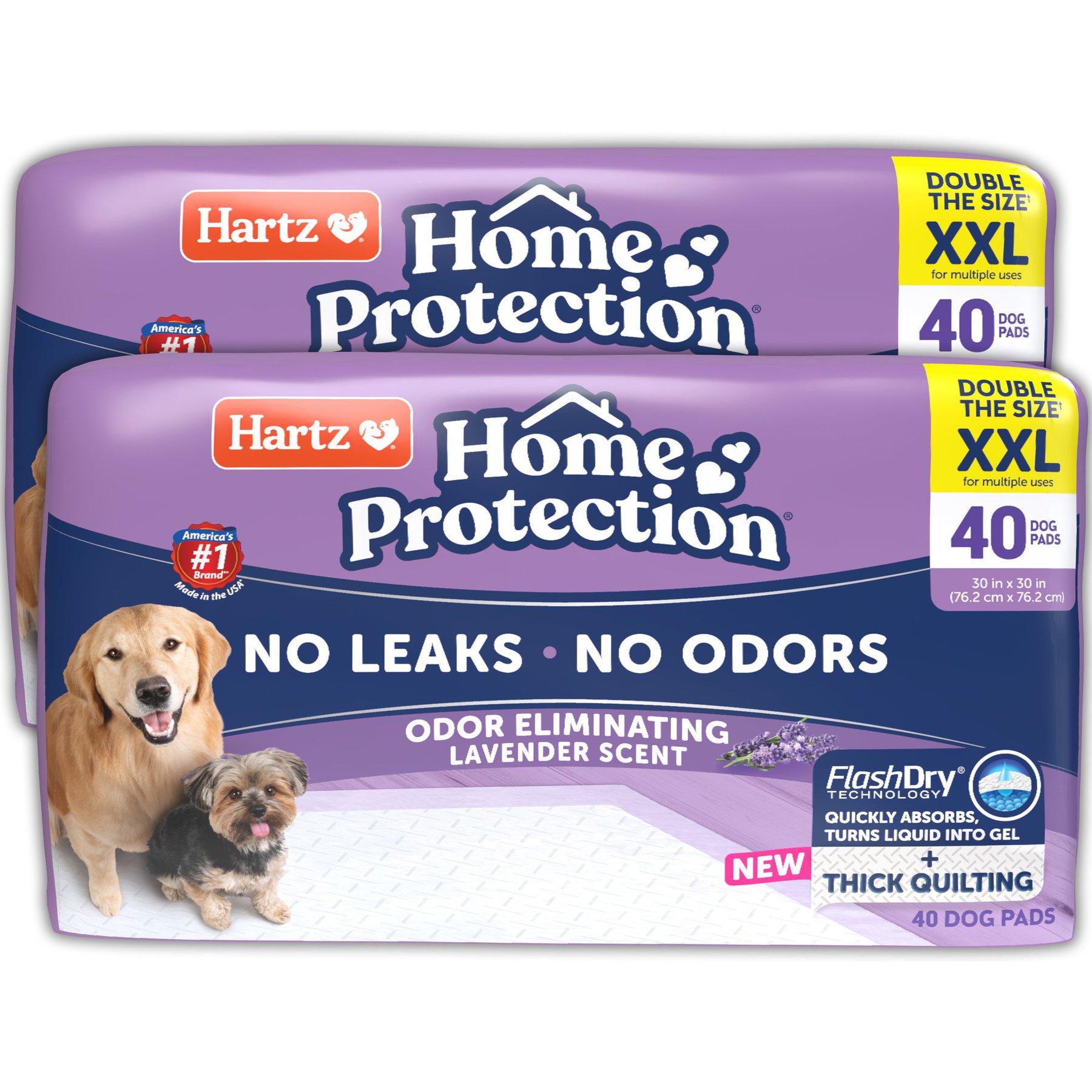 Hartz Home Protection Super Absorbent Odor Eliminating Lavender Scented No Leak Dog Pads, XX-Large, 80 count