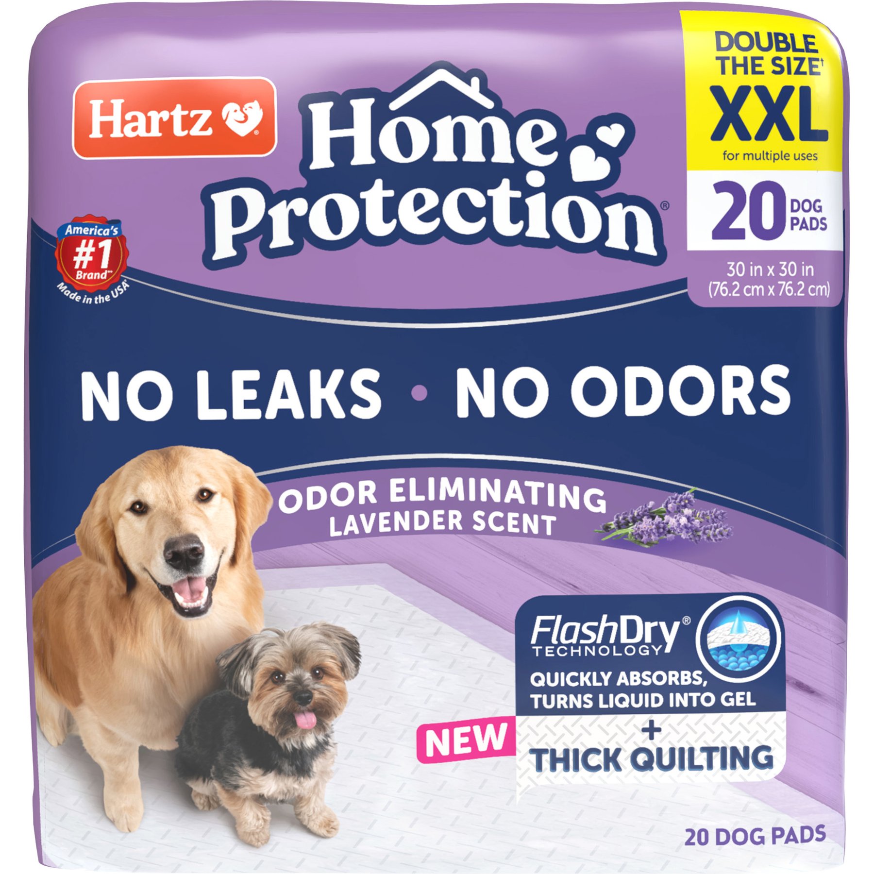 Hartz Home Protection Super Absorbent Odor Eliminating Lavender Scented No Leak Dog Pads, XX-Large, 20 count