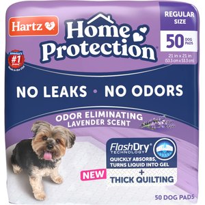 Hartz Home Protection Super Absorbent Odor Eliminating Lavender Scented No Leak Dog Pads, 50 count