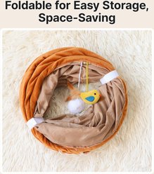 Potaroma Interactive Foldable Washable Cat Tunnel Bed Toy with Cushion, Brown slide 2 of 5