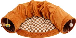 Potaroma Interactive Foldable Washable Cat Tunnel Bed Toy with Cushion, Brown
