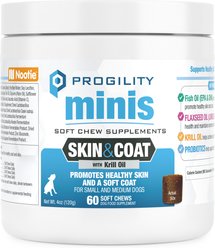 Nootie Progility Minis Skin & Coat with Krill Oil Soft Chew Supplement for Dogs, 60 count