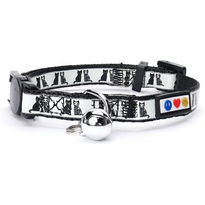 Pawtitas Pawtitas Glow in The Dark Adjustable Safety Buckle Nylon Reflective Breakaway Cat Collar with Bell, 8 to 12-in neck, 3/8-in wide, Black