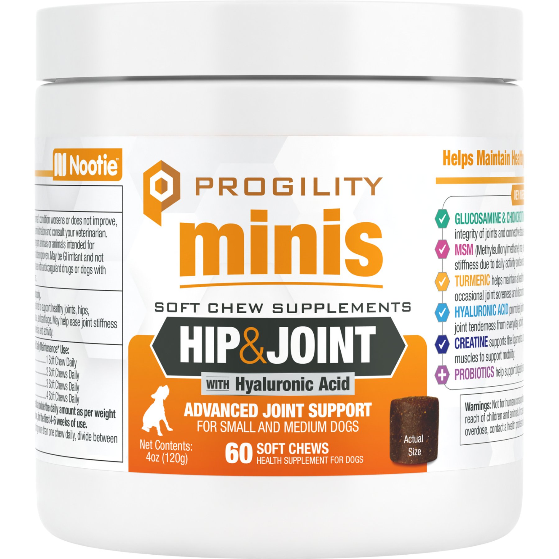 Nootie Progility Minis Hip & Joint with Glucosamine & Chondroitin Soft Chew Supplement for Dogs, 60 count