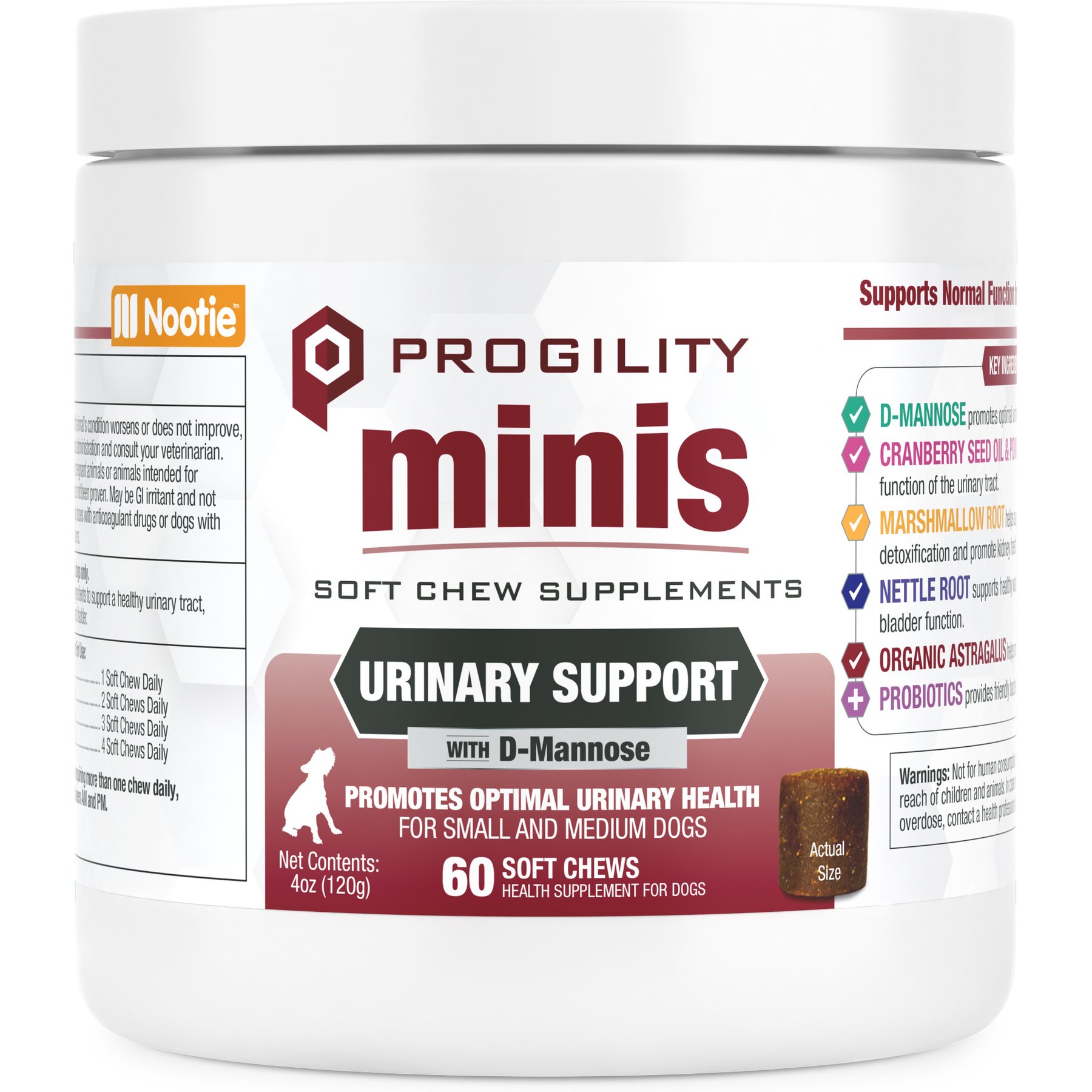 Nootie Progility Minis Urinary Support with D-Mannose Soft Chew Supplement for Dogs, 60 count