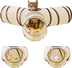 Potaroma 3 Way Collapsible Cat Tube Play Tunnel for Cats with Peek Hole Ball, Multicolor