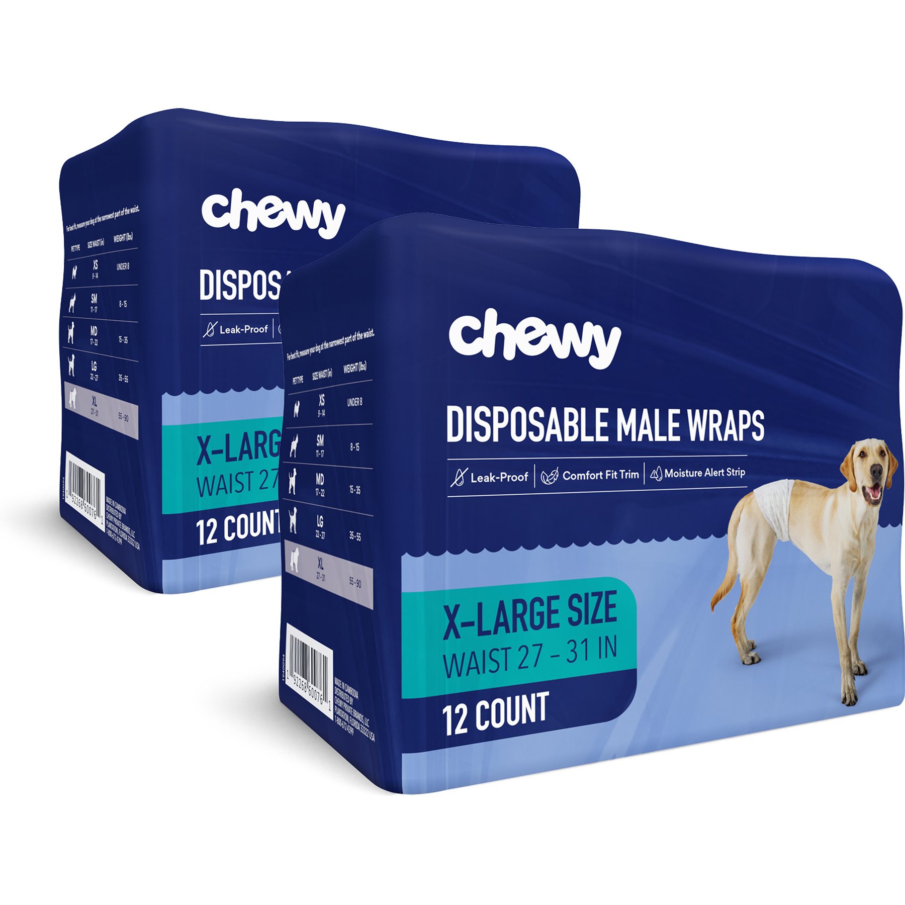 Chewy Made Disposable Male Dog Wraps (FORMERLY FRISCO), X-Large: 27 to 31-in waist, 12 count, bundle of 2