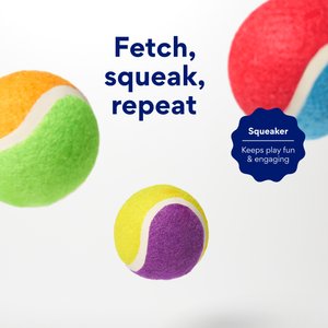 Chewy Made Colorful Fetch Squeaky Tennis Ball Dog Toy, Medium, 3 count
