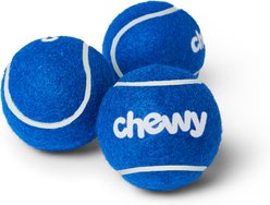 Chewy Made Fetch Squeaky Blue Tennis Ball Dog Toy, Medium, 3 count