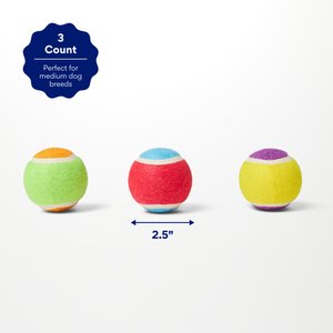 Chewy Made Colorful Fetch Squeaky Tennis Ball Dog Toy, Medium, 3 count