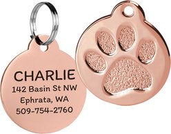 GoTags Personalized Paw Print Round Polished Stainless Steel Dog & Cat Tag, Peach, Small