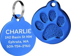 GoTags Personalized Paw Print Round Polished Stainless Steel Dog & Cat Tag, Navy, Regular