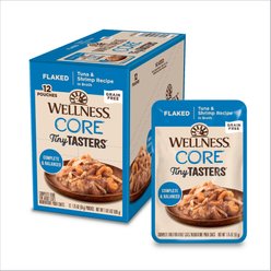 Wellness CORE Tiny Tasters Tuna & Shrimp Grain-Free Flaked Wet Cat Food, 1.75-oz pouch, case of 12