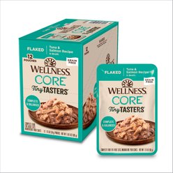 Wellness CORE Tiny Tasters Tuna & Salmon Grain-Free Flaked Wet Cat Food, 1.75-oz pouch, case of 12