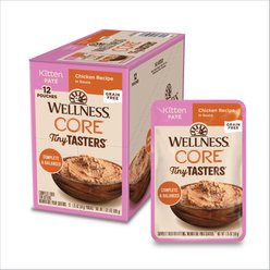 Wellness CORE Tiny Tasters Kitten Chicken Grain-Free Pate Wet Cat Food, 1.75-oz pouch, case of 12